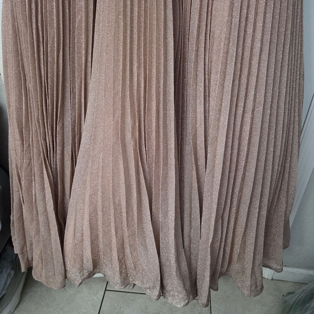 NWT Ieena for Mac Duggal Pink Pleated Shimmering Flutter Sleeve Gown SZ 14 - Picture 6 of 15